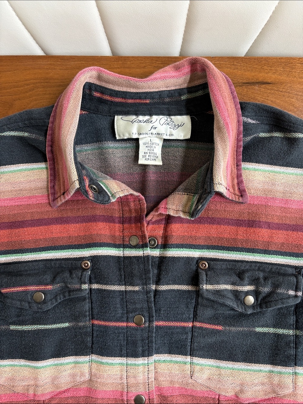 Tasha Polizzi TP Saddle Blanket Co. Western Snap Shirt Serape Stripe Cotton Smal - Picture 4 of 9